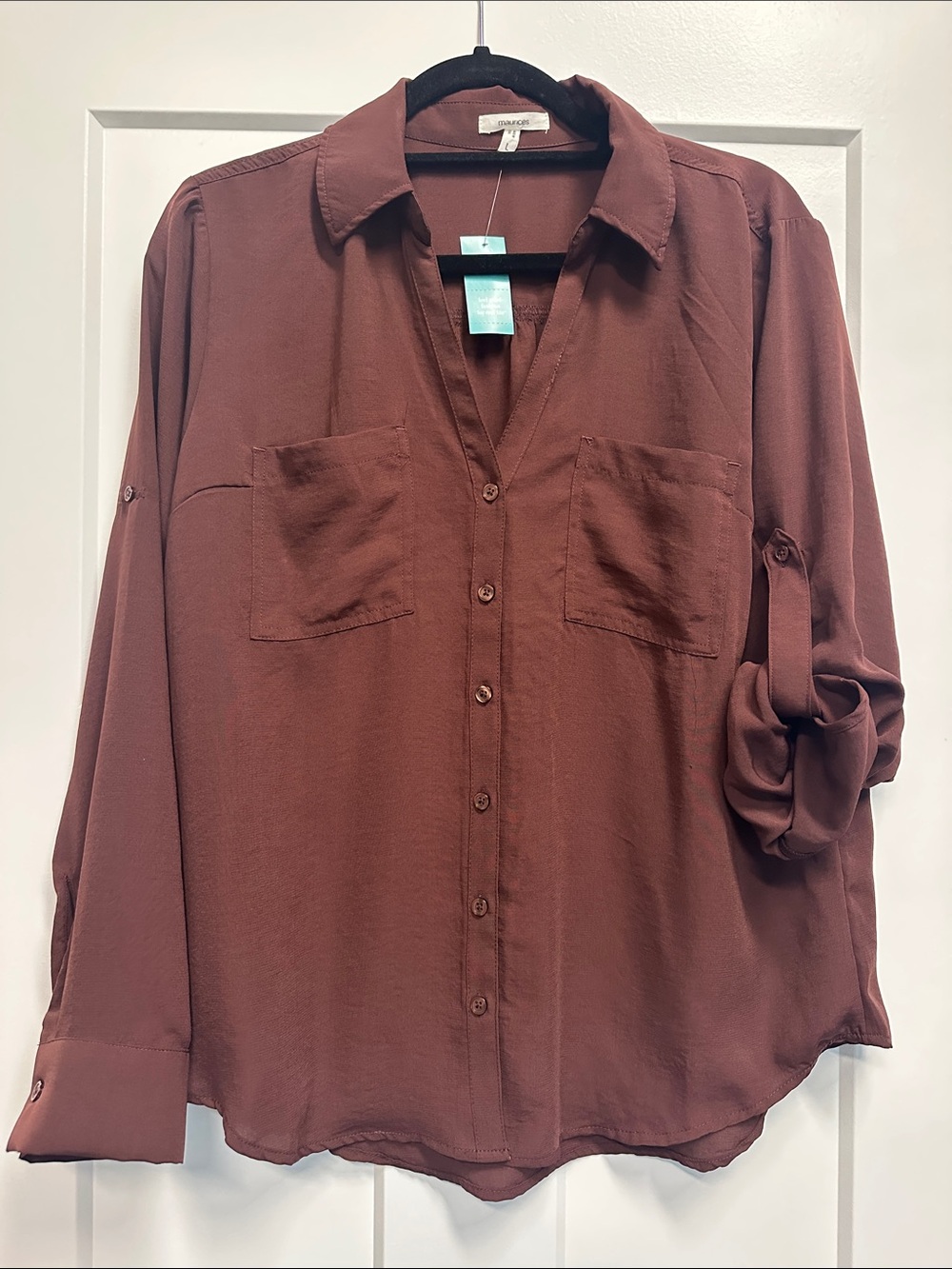Maurices Women's Button-Front Shirt in Rust Brown